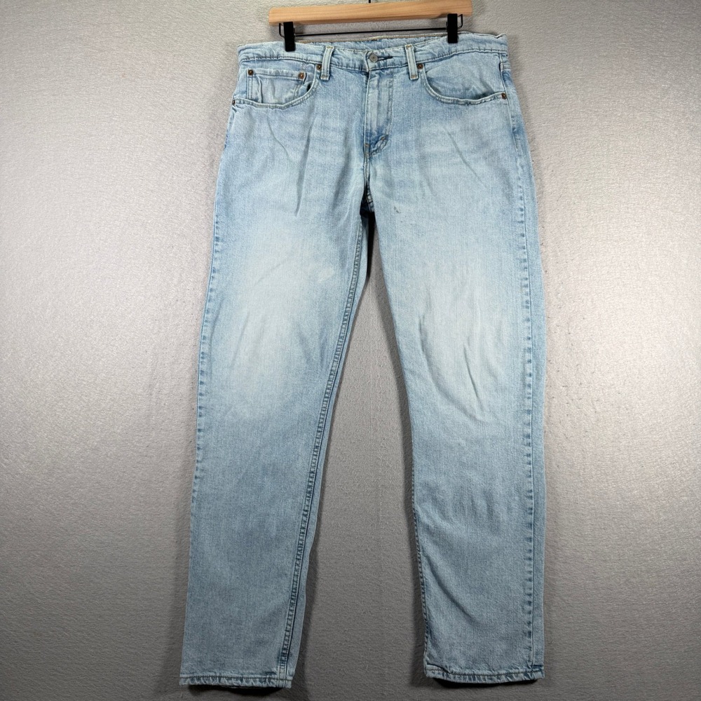 Levis 502 Light Wash Denim Jeans Mens 34x34 Waterless Cotton Blend Blue Big E